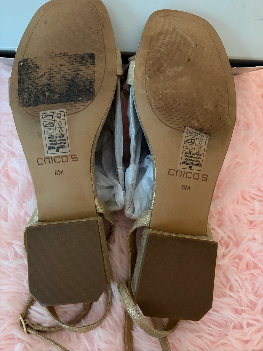 Chico's Metallic Gold Ruffle Sandals - Picture 5 of 9